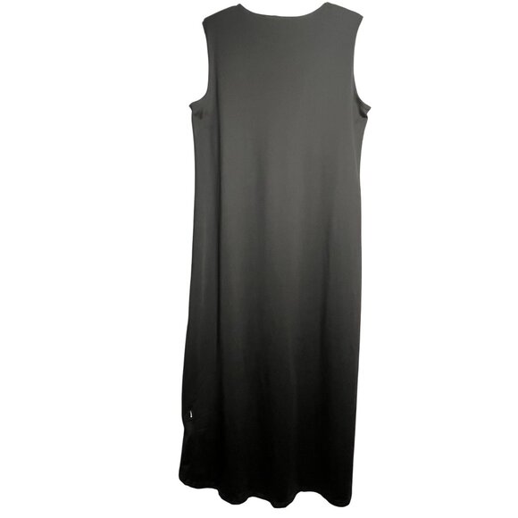 Sleeveless Black Draped Maxi Dress With Tank Asymmetrical Front Panel flaw - Picture 2 of 12